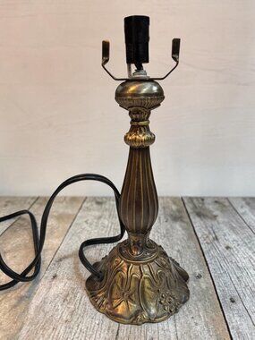 Vintage Ornate Cast Metal / Bras Lamp Base With Floral Details And Corded